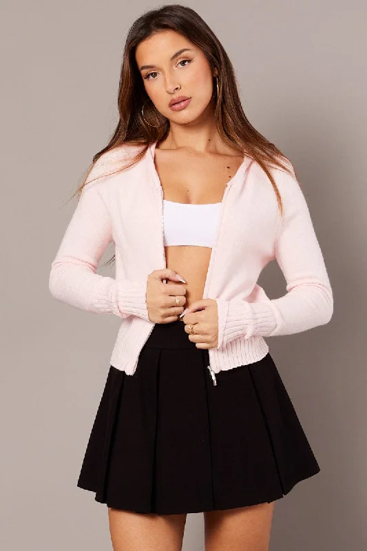 Pink Zip Up Cardigan Long Sleeve Hooded