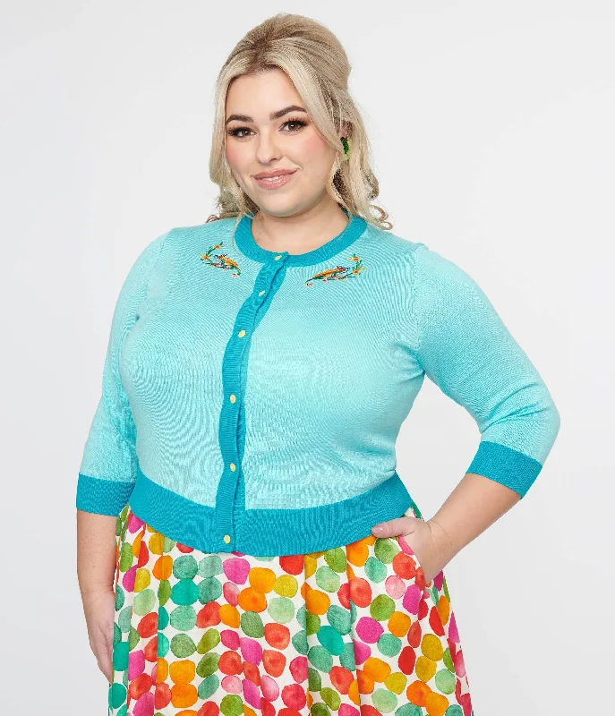 Plus Size 1950s Light Blue & Chameleon Cardigan