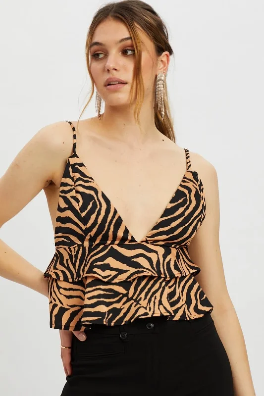 Print Designer Zebra Print Tiered Ruffle Cami Top