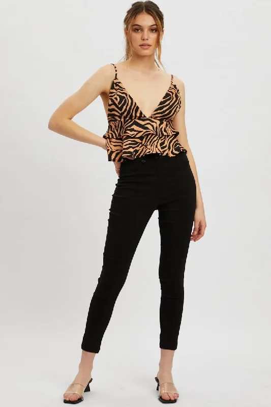 Print Designer Zebra Print Tiered Ruffle Cami Top