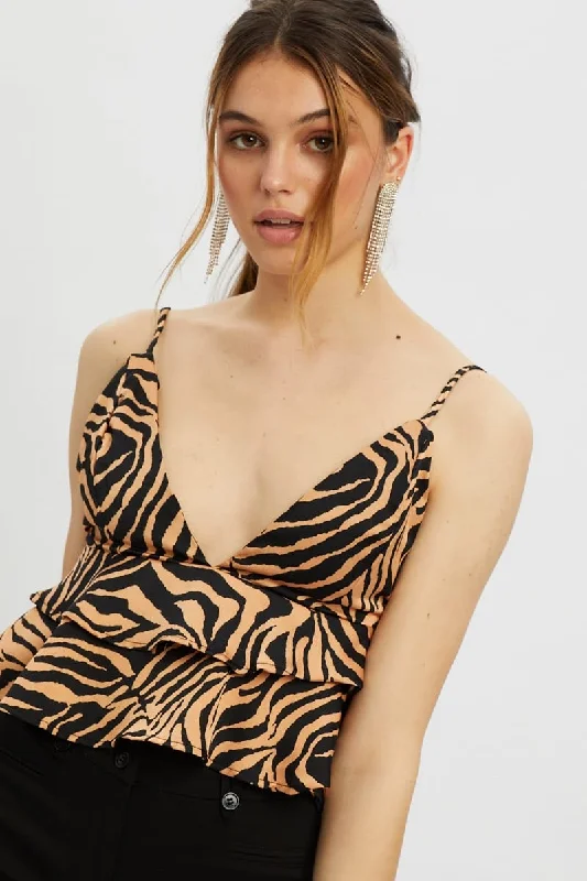 Print Designer Zebra Print Tiered Ruffle Cami Top