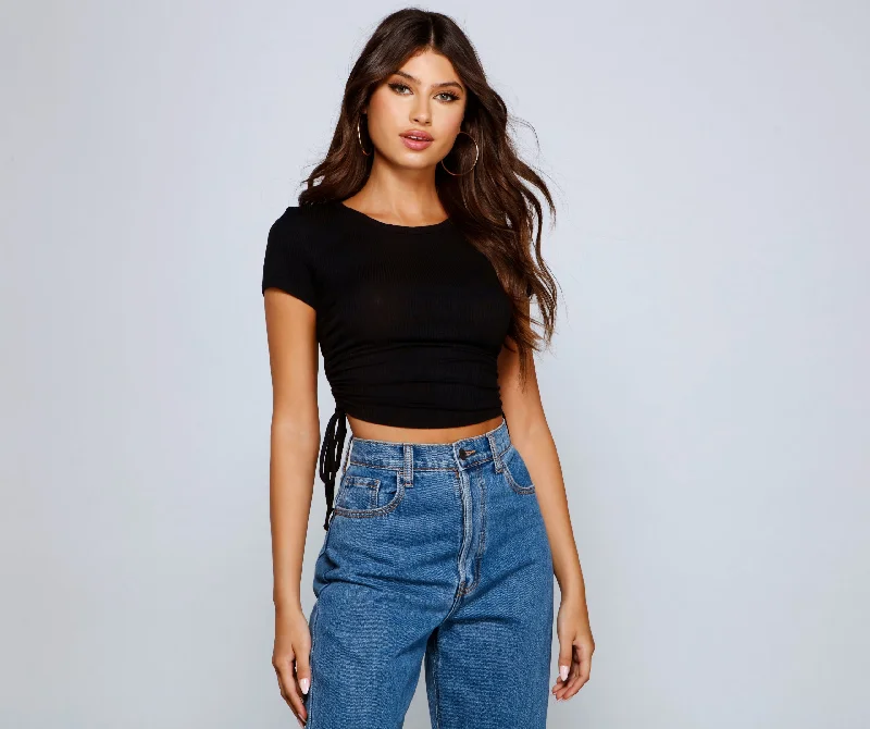 Pull Me In Ruched Ribbed Knit Crop Top