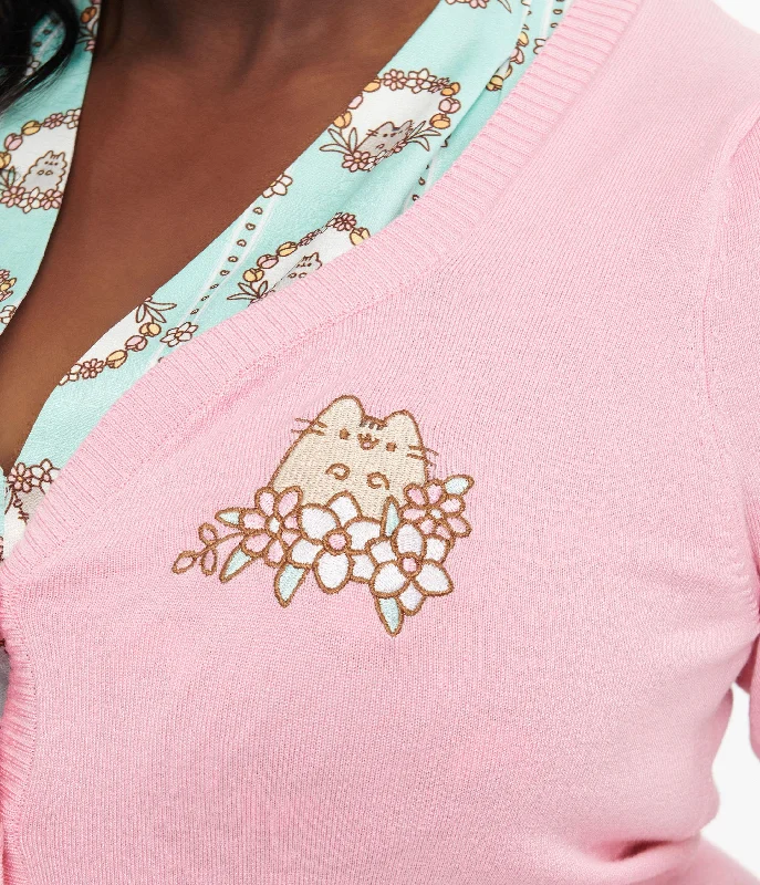 Pusheen x Unique Vintage Plus Size Pink Pusheen Springtime Embroidered Cardigan