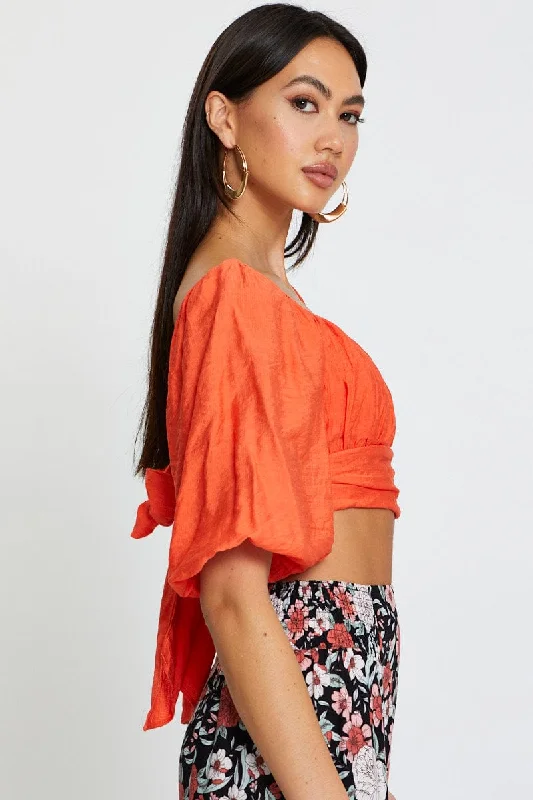 Red Crop Top Short Sleeve Tie Up