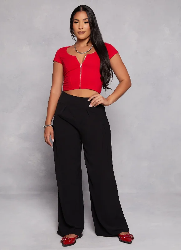 Zip Front Cropped T Shirt