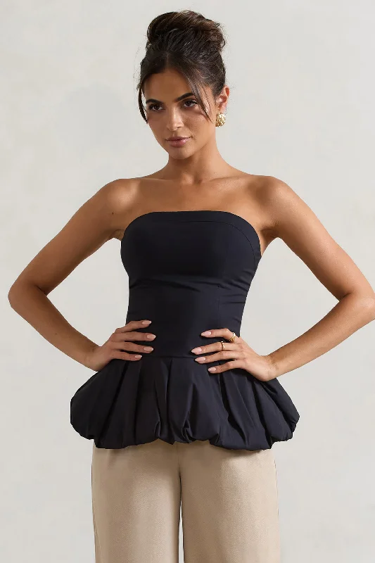 Roll With It | Black Bandeau Ruffle Top