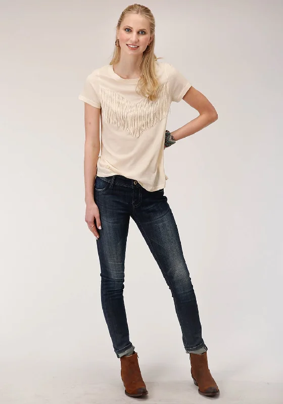 Roper Womens Ivory Poly/Rayon Western Fringe S/S T-Shirt