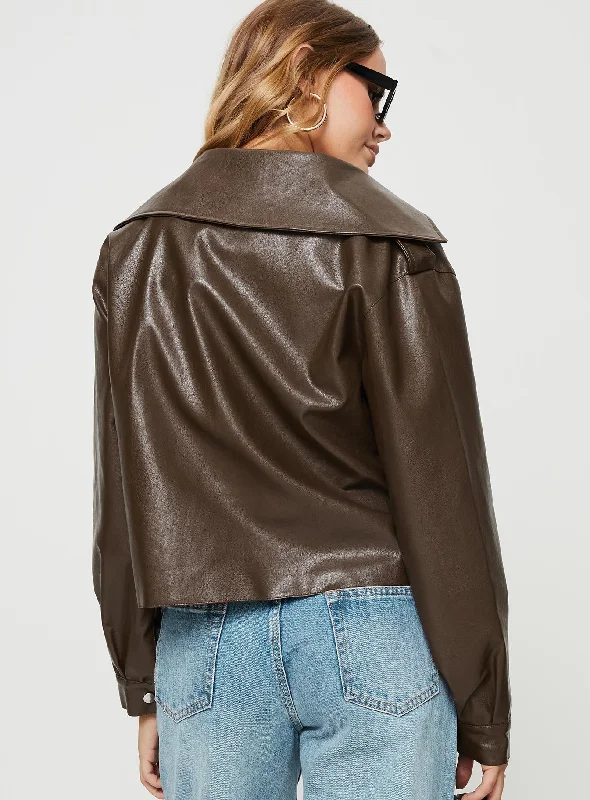 Staerk Faux Leather Jacket Brown