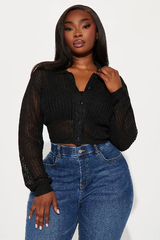 Summer Breeze Cropped Crochet Cardigan - Black