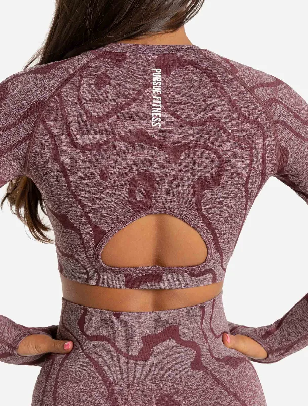 Sustainable Seamless Long Sleeve Crop Top - Burgundy