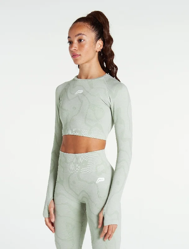 Sustainable Seamless Long Sleeve Crop Top - Sage Green