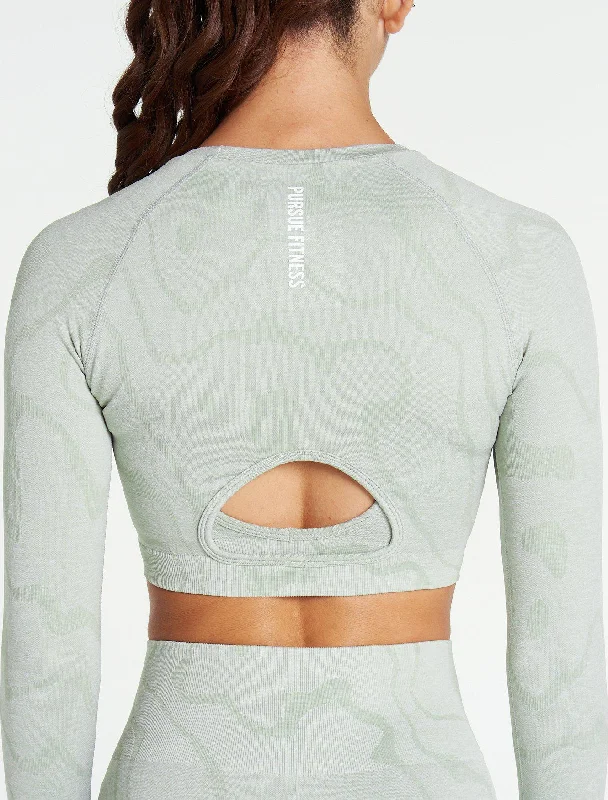 Sustainable Seamless Long Sleeve Crop Top - Sage Green