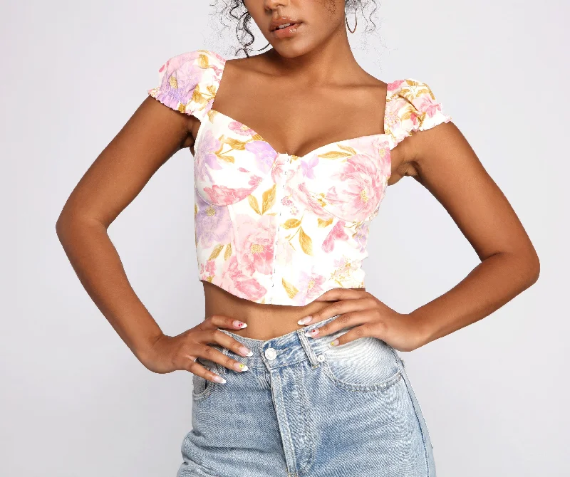 Sweet Floral Vibes Corset Crop Top