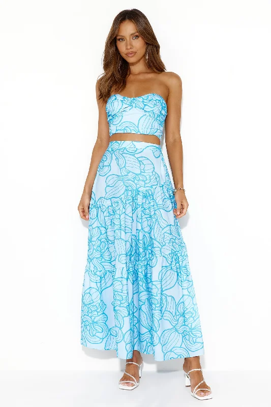 Swirls Surrounding Me Strapless Crop Top Blue