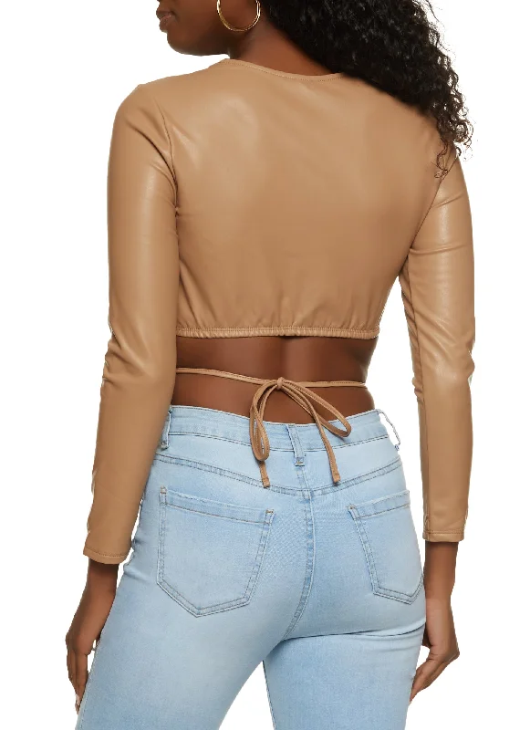 Faux Leather Tie Hem Crop Top