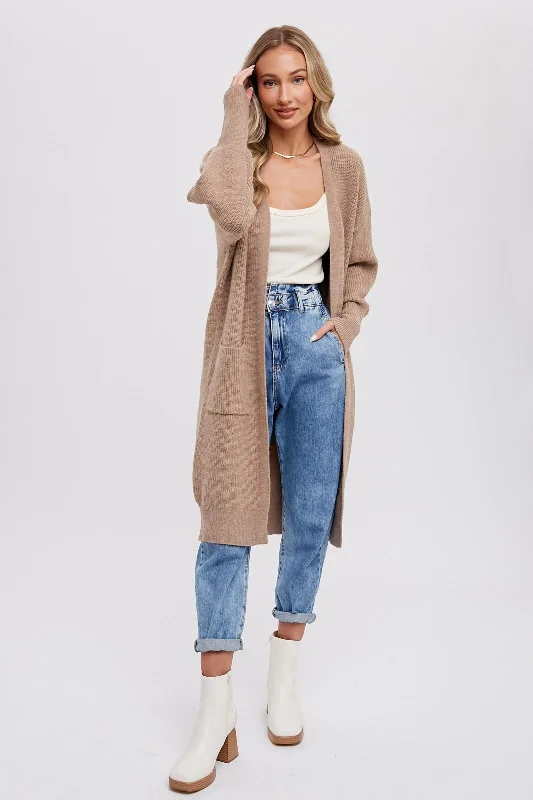 Taupe Chunky Knit Long Sweater Cardigan