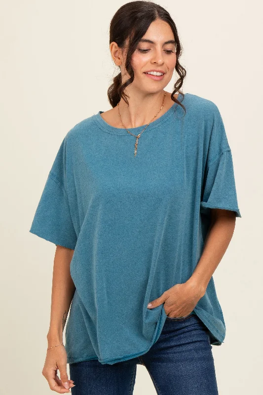 Teal Raw Rolled Hem Top