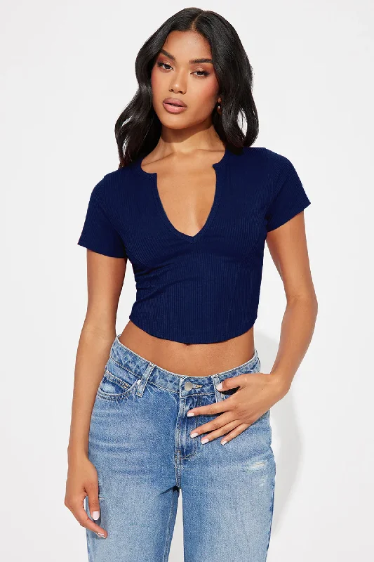 Valentina Plunge Crop Top - Navy