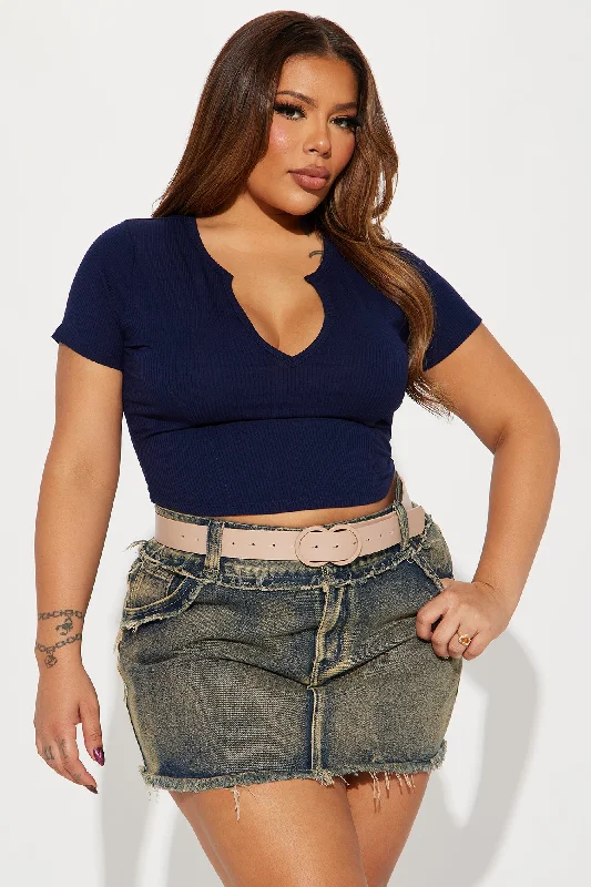 Valentina Plunge Crop Top - Navy