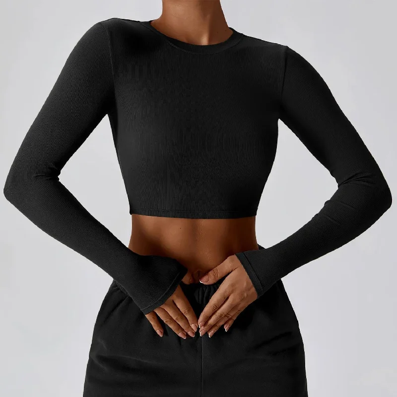 Lightweight Ribbed Long Sleeve Crop Top