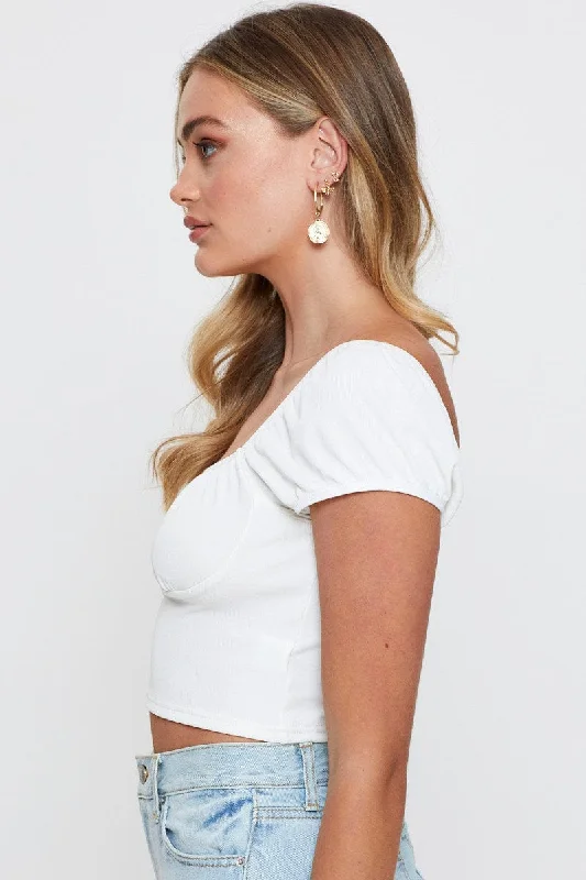 White Crop Top Off Shoulder