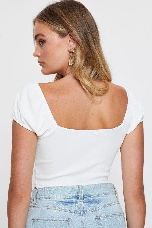 White Crop Top Off Shoulder