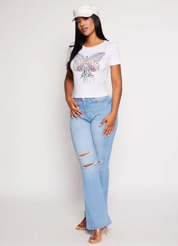 Paris Butterfly Rhinestone Graphic Tee