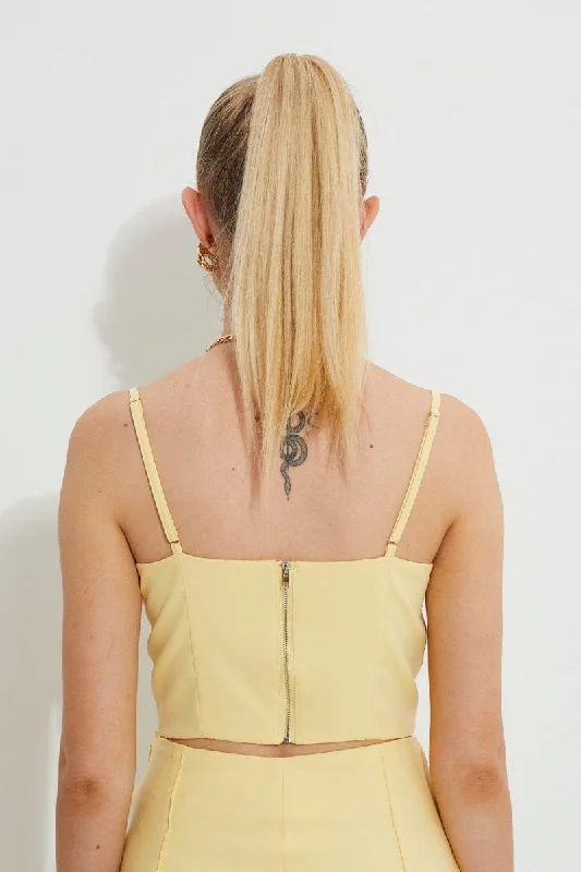 Yellow Designer Panel Detail Crop Top