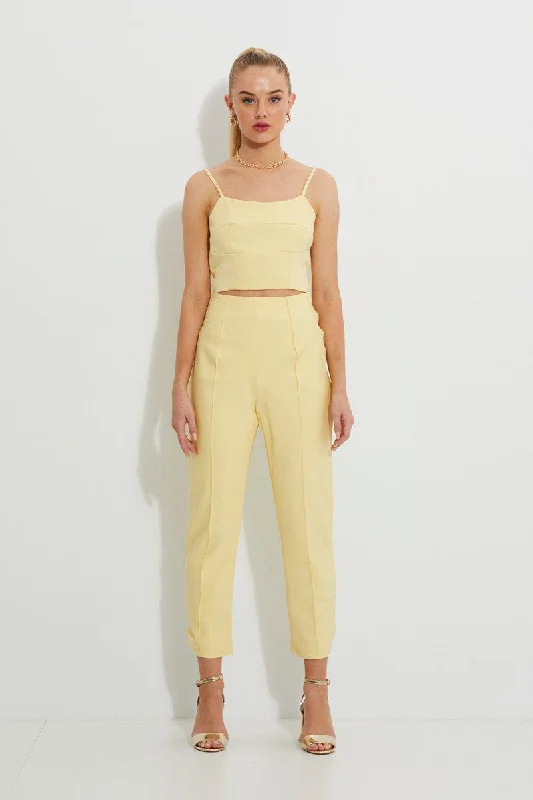 Yellow Designer Panel Detail Crop Top