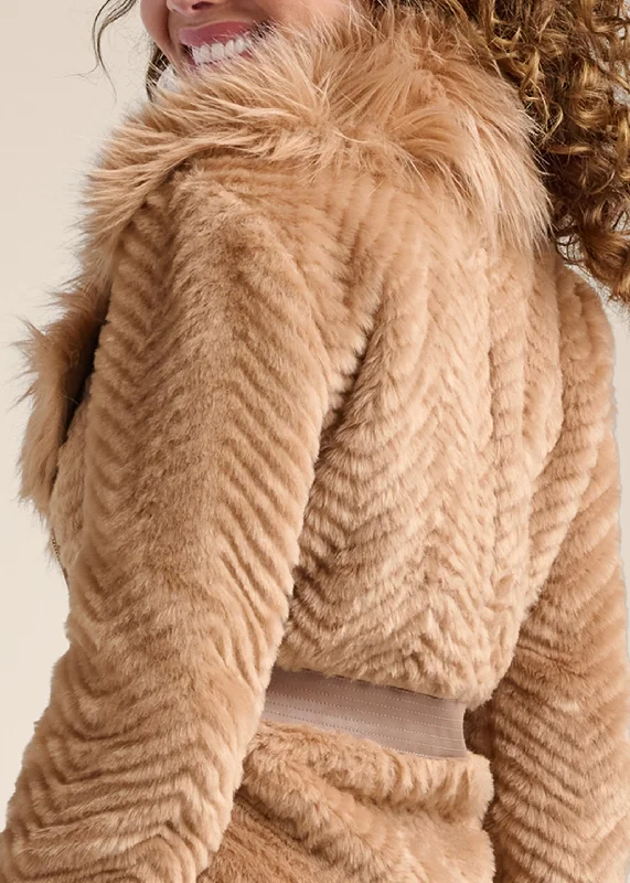 Faux-fur chevron jacket - Tan