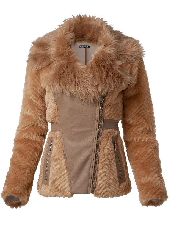 Faux-fur chevron jacket - Tan