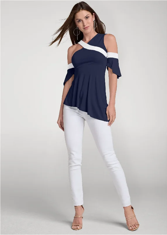 Color block top - Navy & White