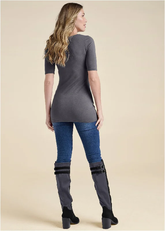 Strappy long and lean top - Dark Grey