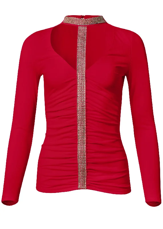 Embellished trim ruched top - Red