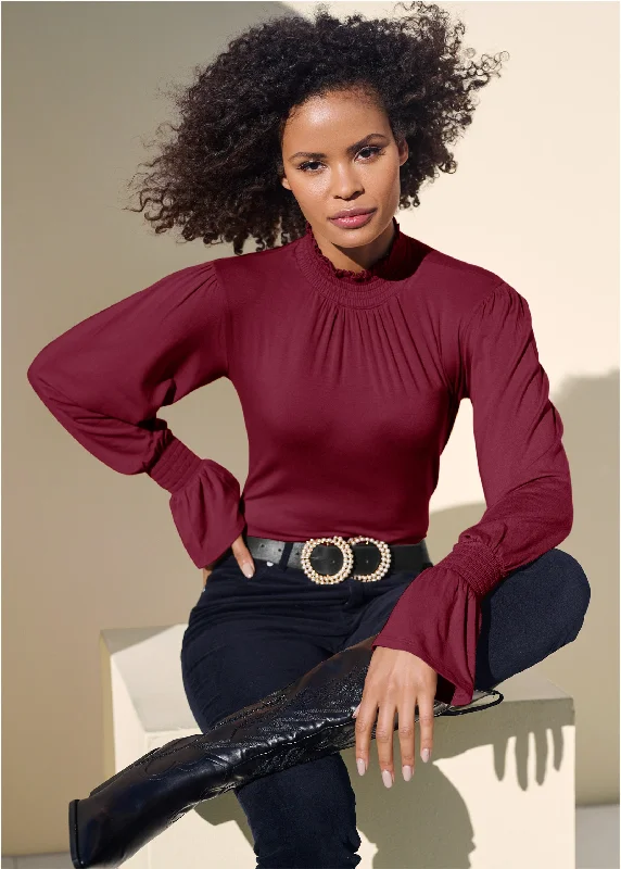 Mock neck knit blouse - Dark Red