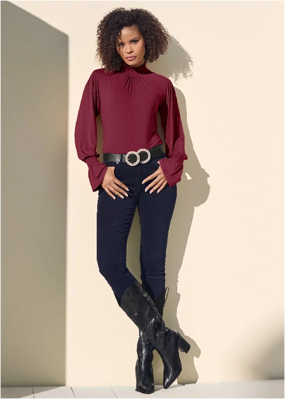 Mock neck knit blouse - Dark Red