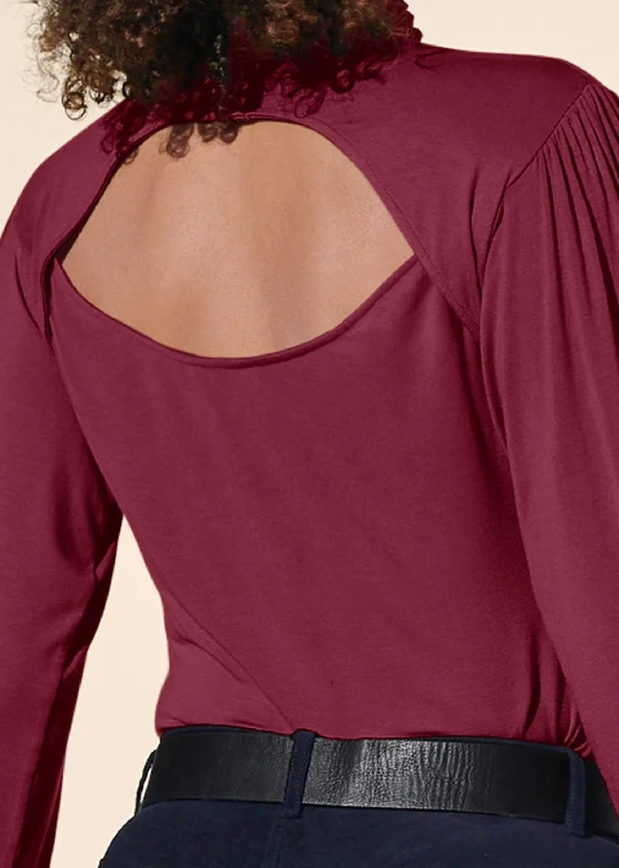 Mock neck knit blouse - Dark Red