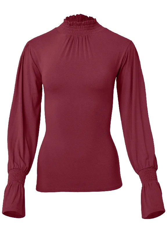 Mock neck knit blouse - Dark Red