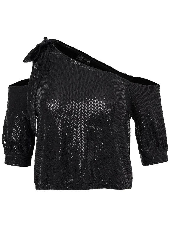 Sparkly off-shoulder top - Black