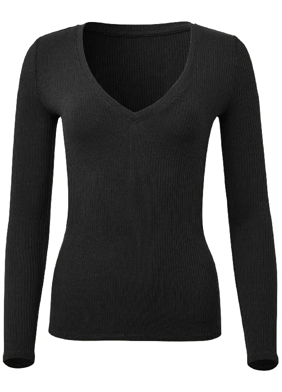 Ribbed long sleeve v-neck - Black