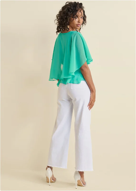 Surplice chiffon top - Turquoise