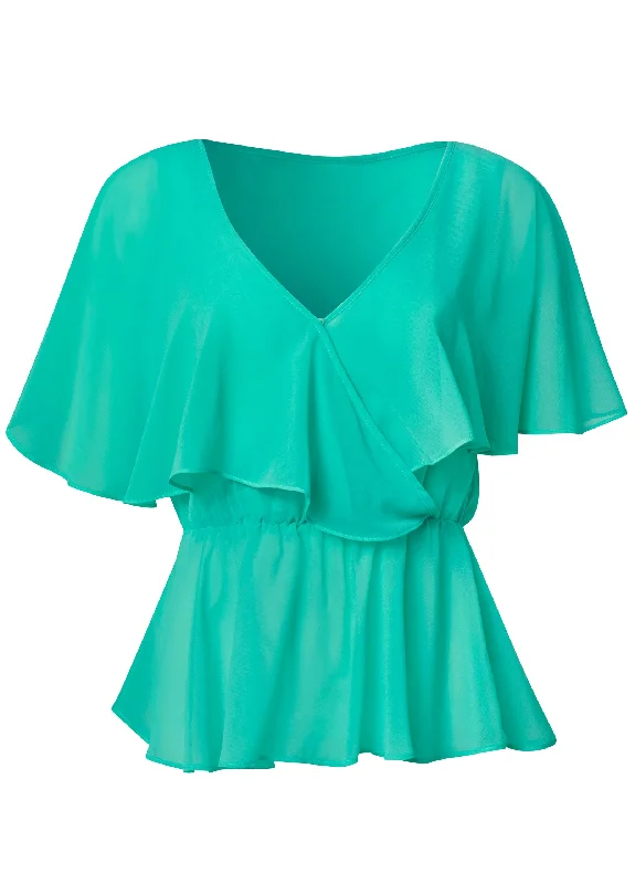 Surplice chiffon top - Turquoise