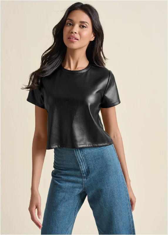 Faux leather top - Black