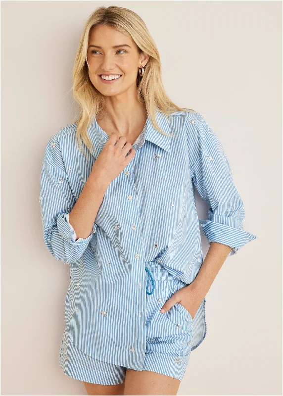 Embellished collared shirt - Siren Stripe