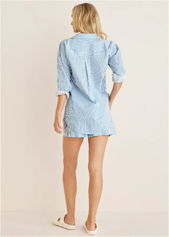 Embellished collared shirt - Siren Stripe