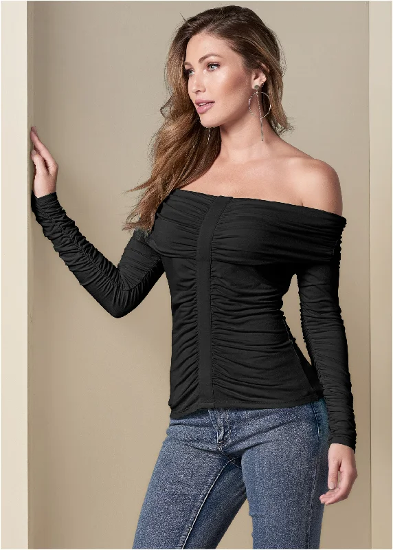 Ruched off-the-shoulder top - Black